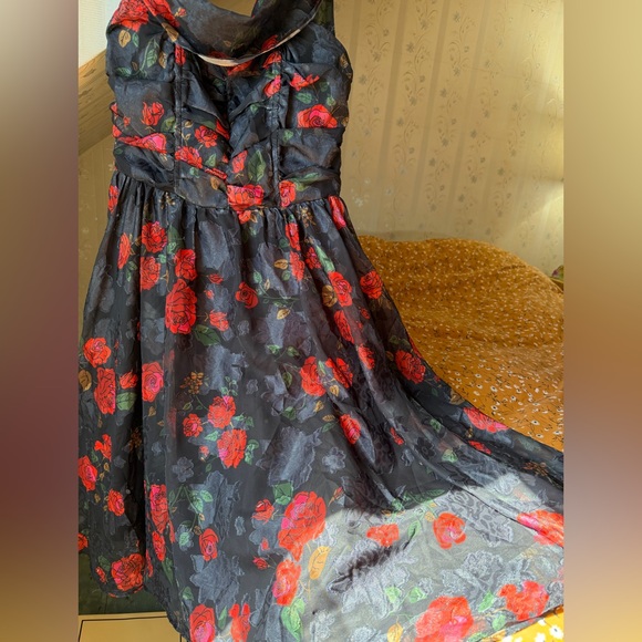 Unique Vintage Black and Red Floral High Low Dress - Picture 2 of 16